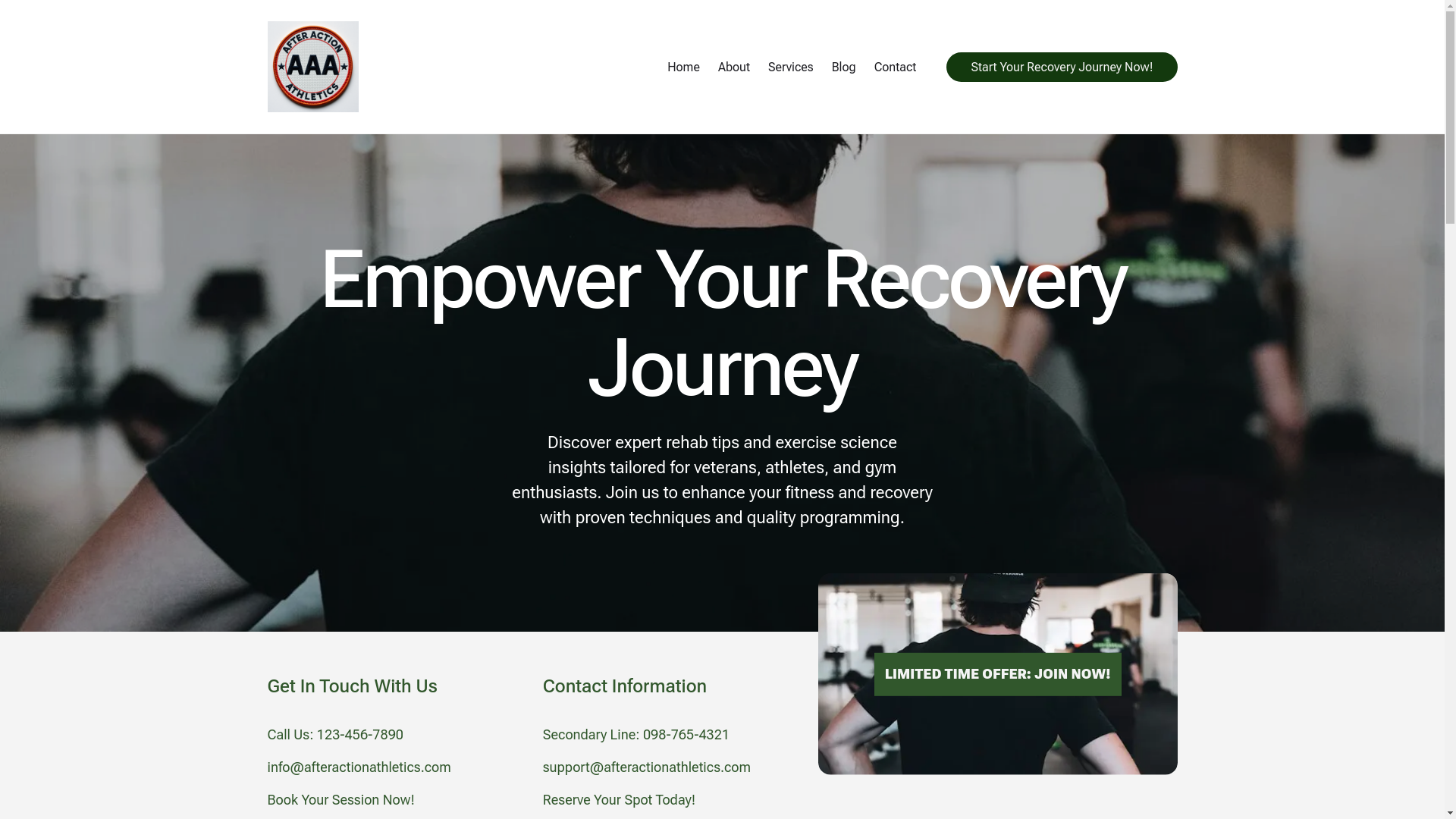 website screenshot of https://afteractionathletics.com/