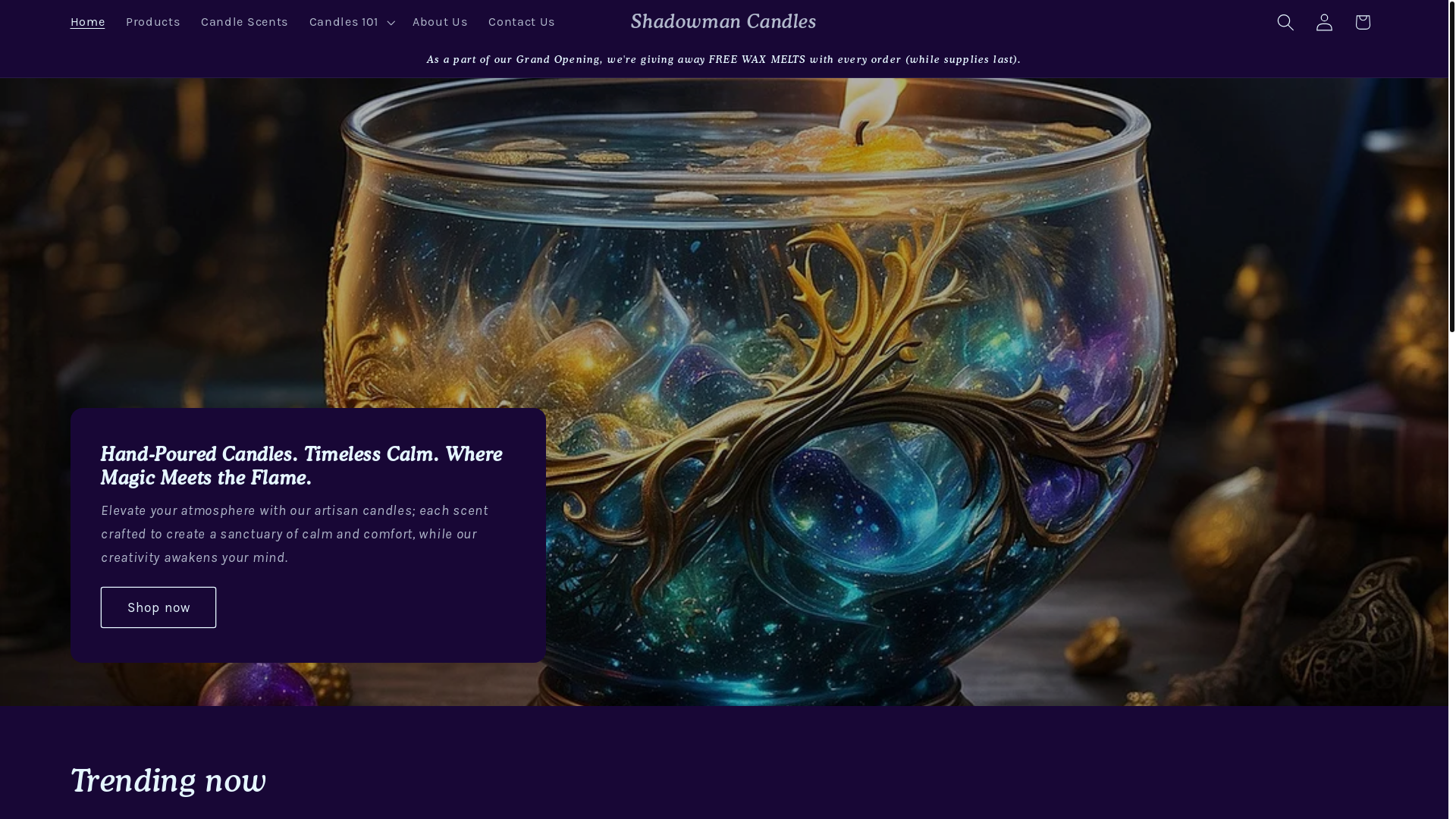 website screenshot of https://shadowmancandles.com/