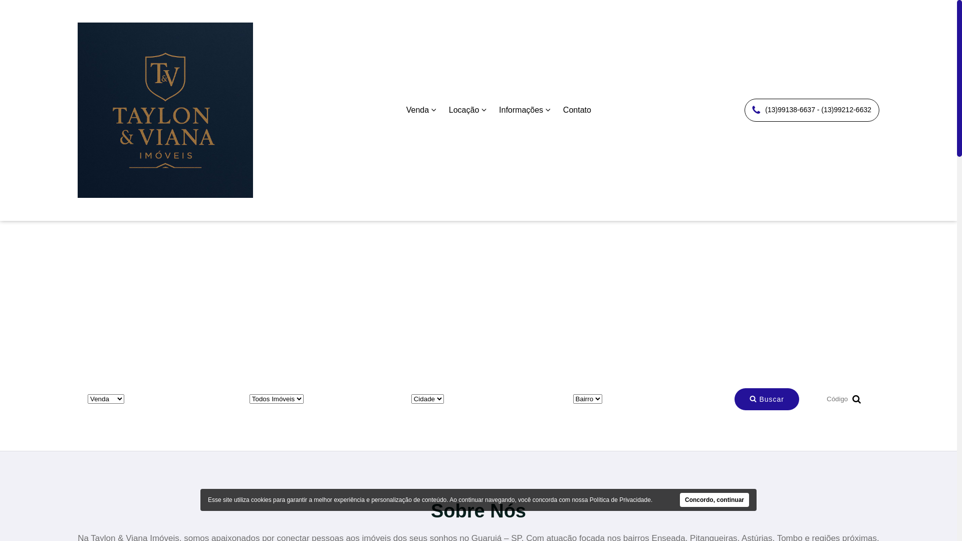 website screenshot of https://taylonevianaimoveisguaruja.com.br/