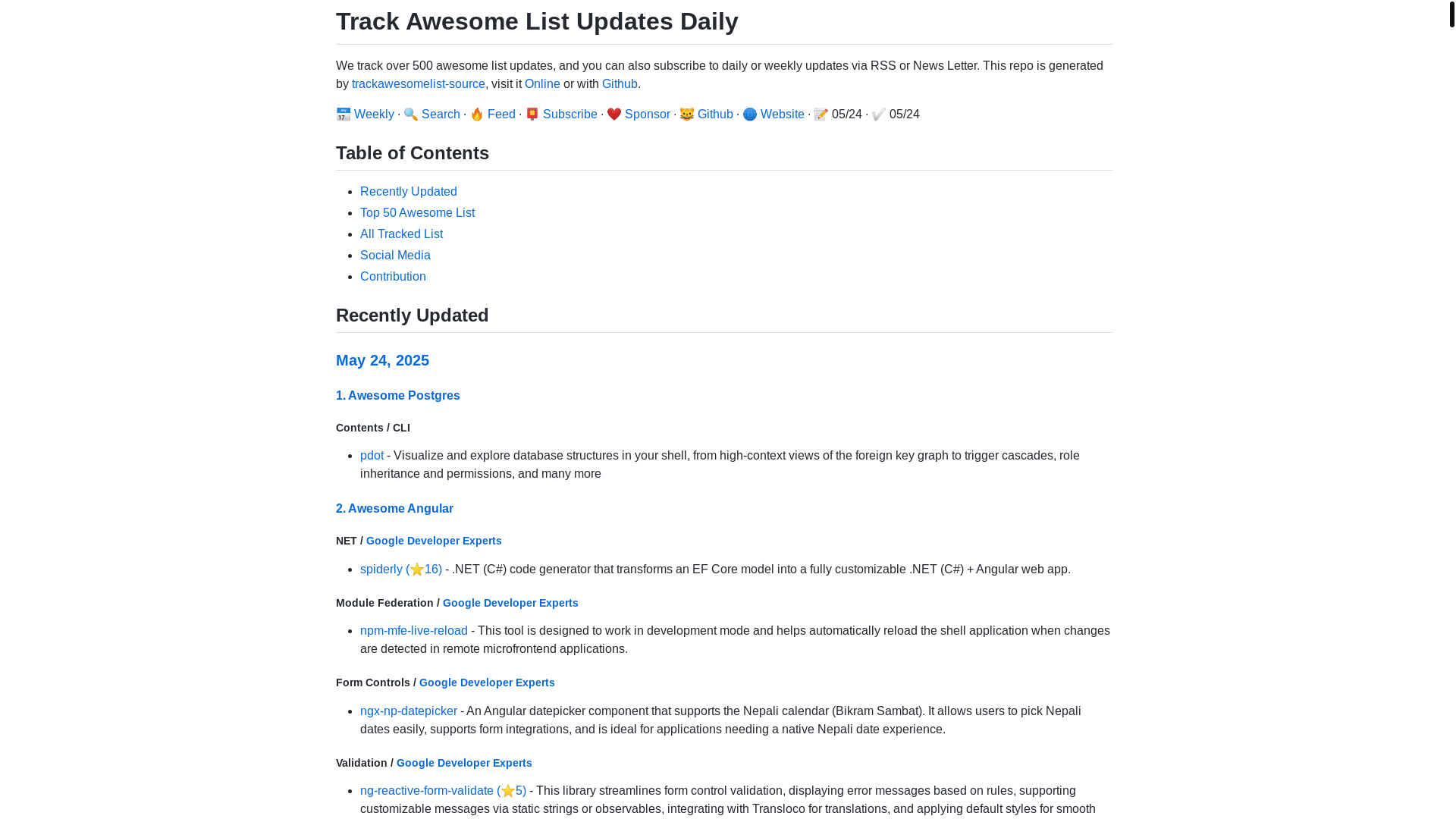 website screenshot of https://trackawesomelist.com