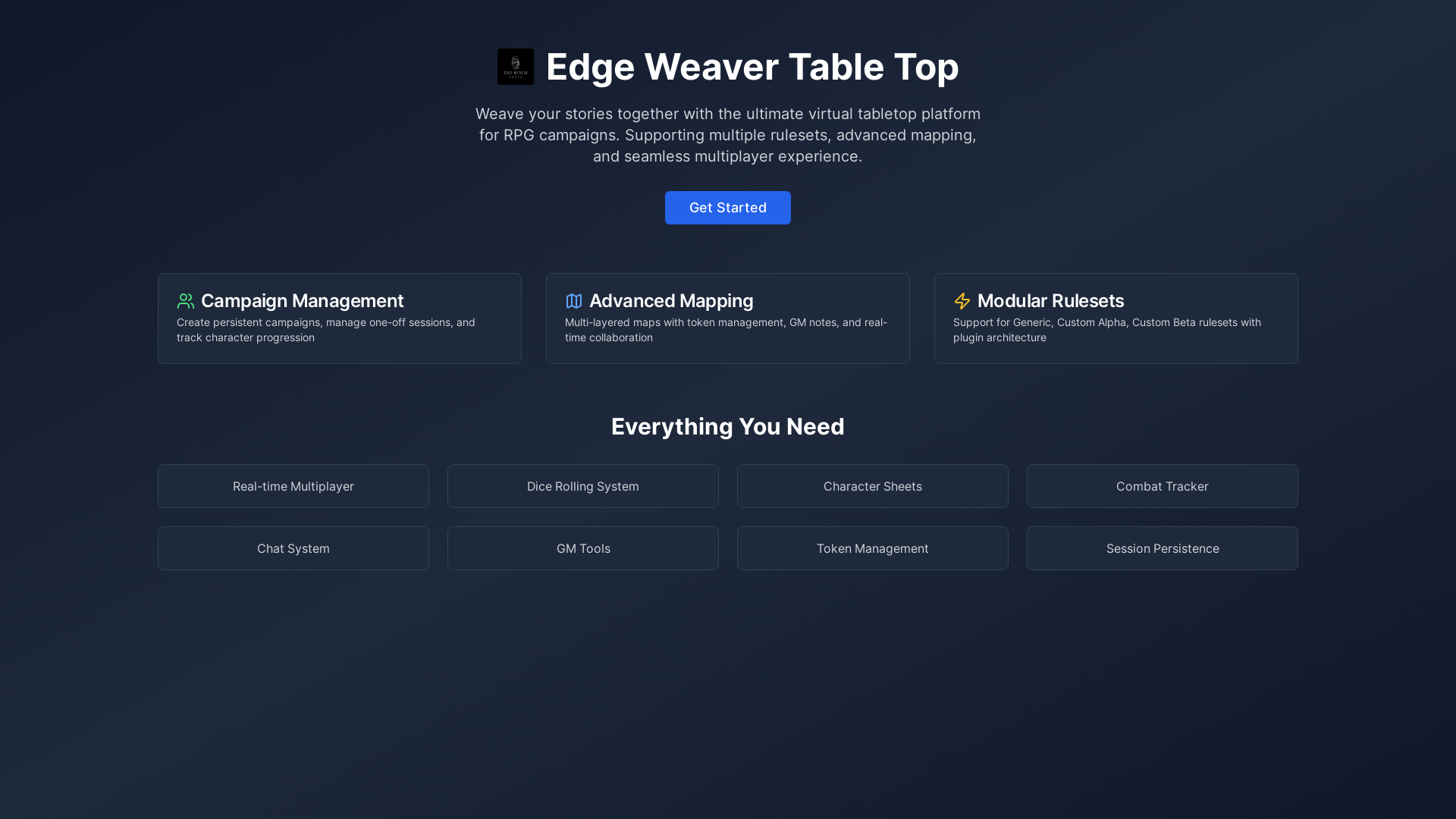 website screenshot of https://edgeweavergames.com/