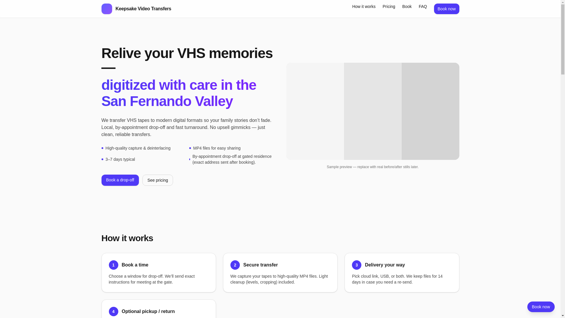 website screenshot of https://keepsakevideotransfers.com/