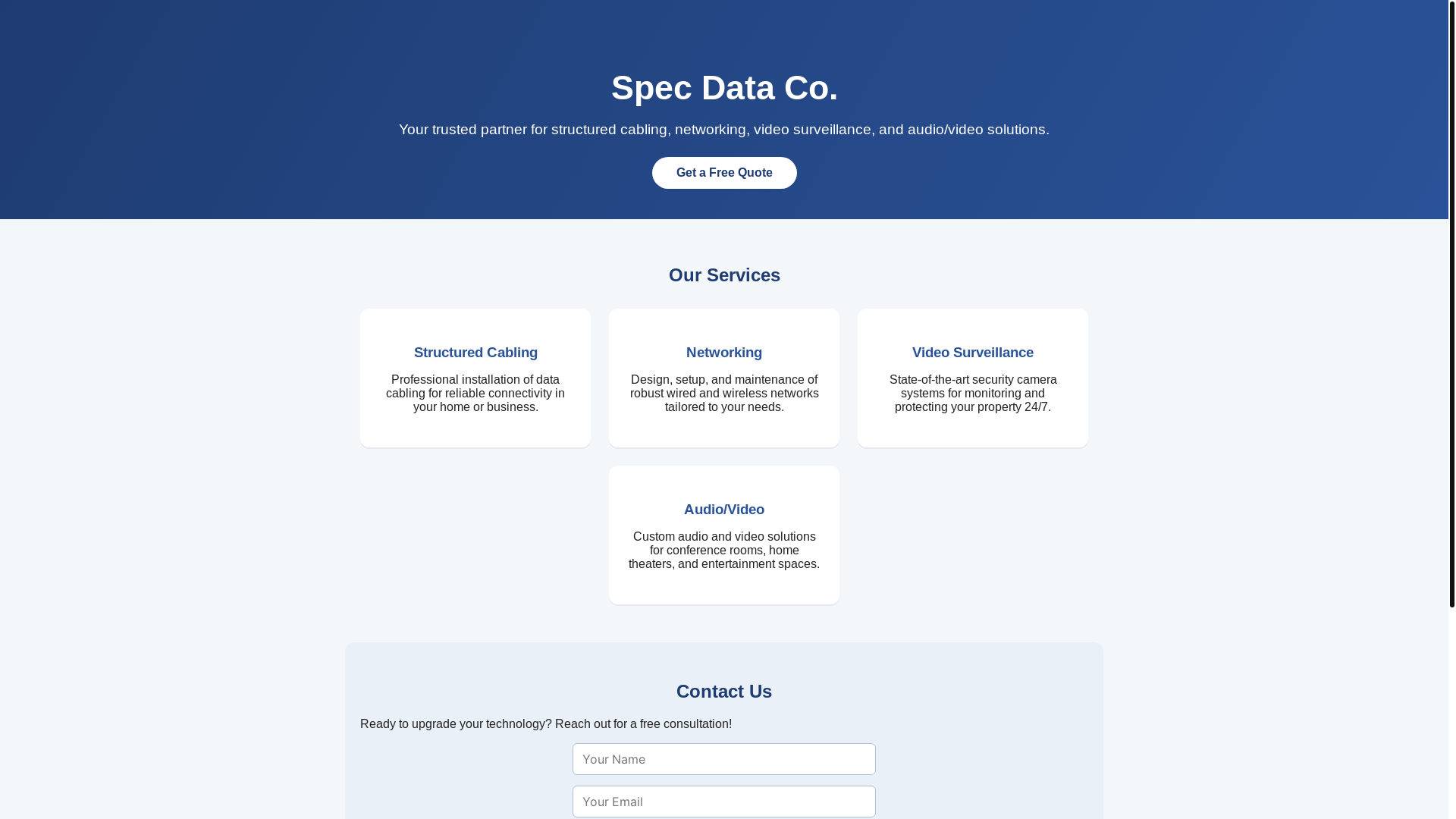 website screenshot of https://specdataco.pages.dev/