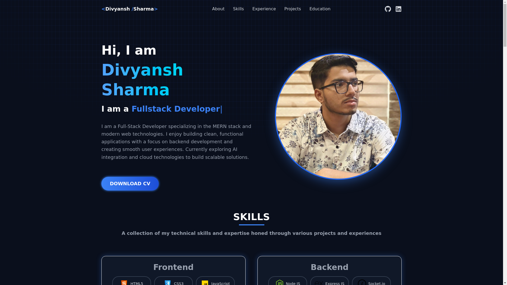 website screenshot of https://divyanshsharma.site/