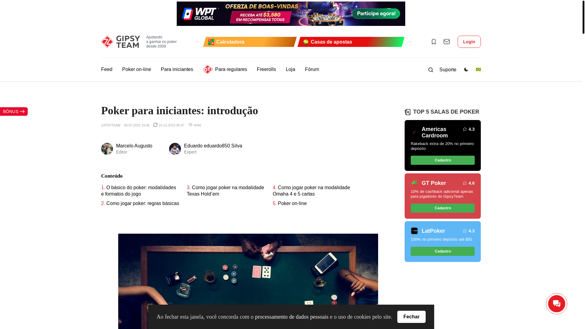 website screenshot of https://www.gipsyteam.com.br/poker/poker-para-iniciantes