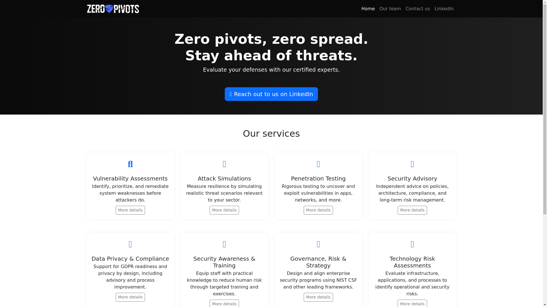 website screenshot of https://zeropivots.mt/