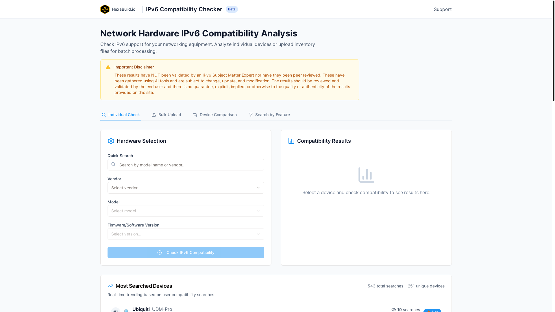 website screenshot of https://ipv6compatibility.com/