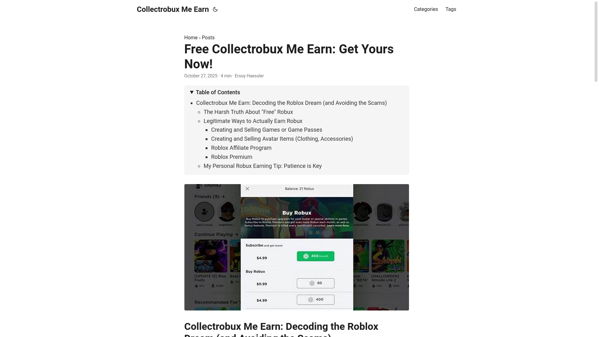 website screenshot of https://collectrobux-me-earn.pages.dev/