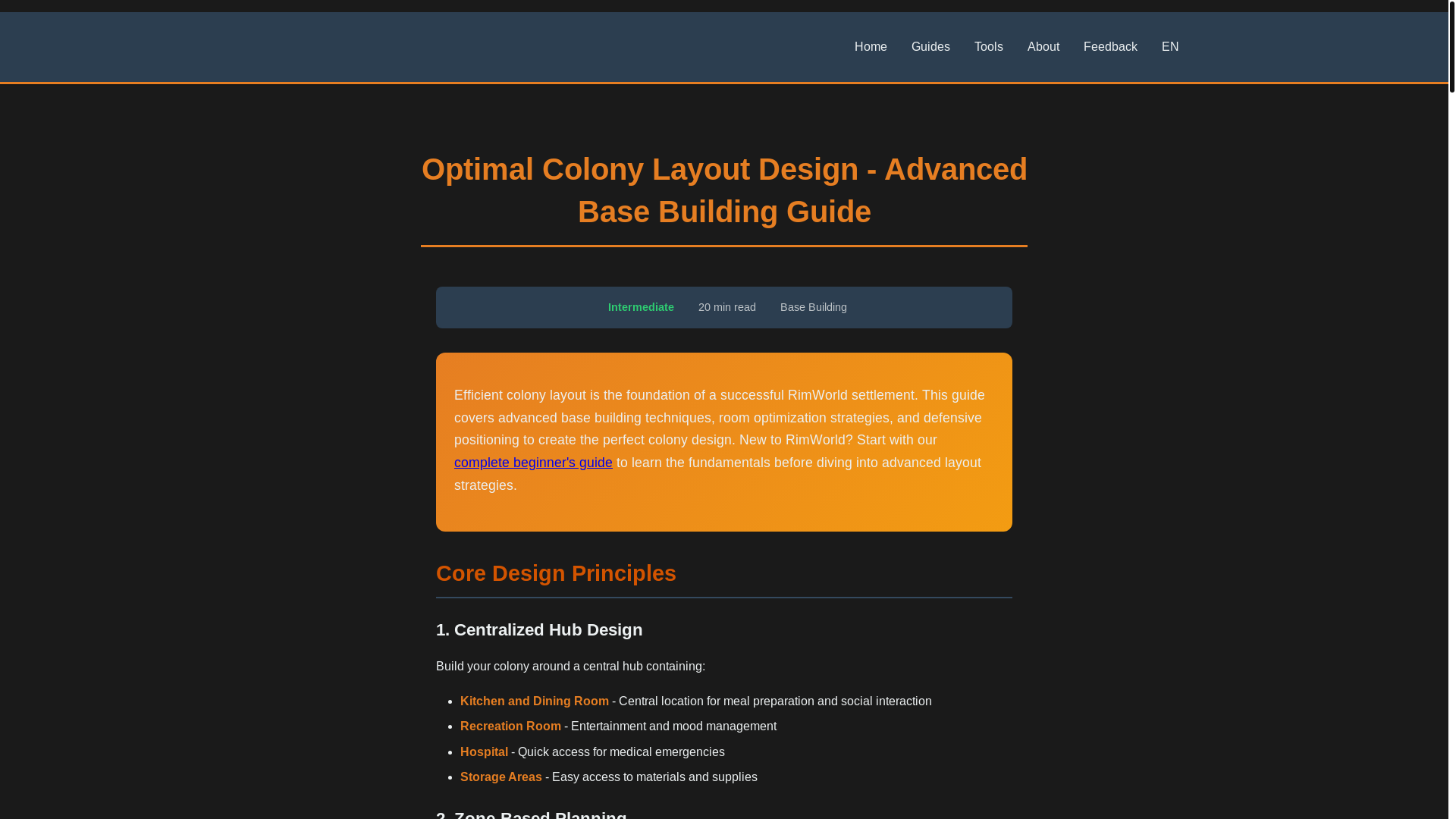 website screenshot of https://rimworldhub.com/post/optimal-colony-layout