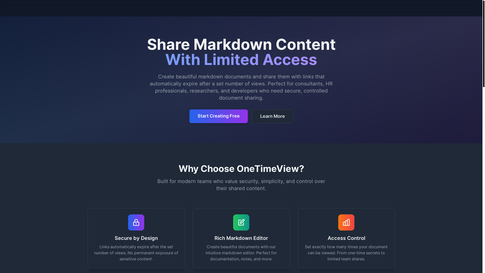 website screenshot of https://onetimeview.site/