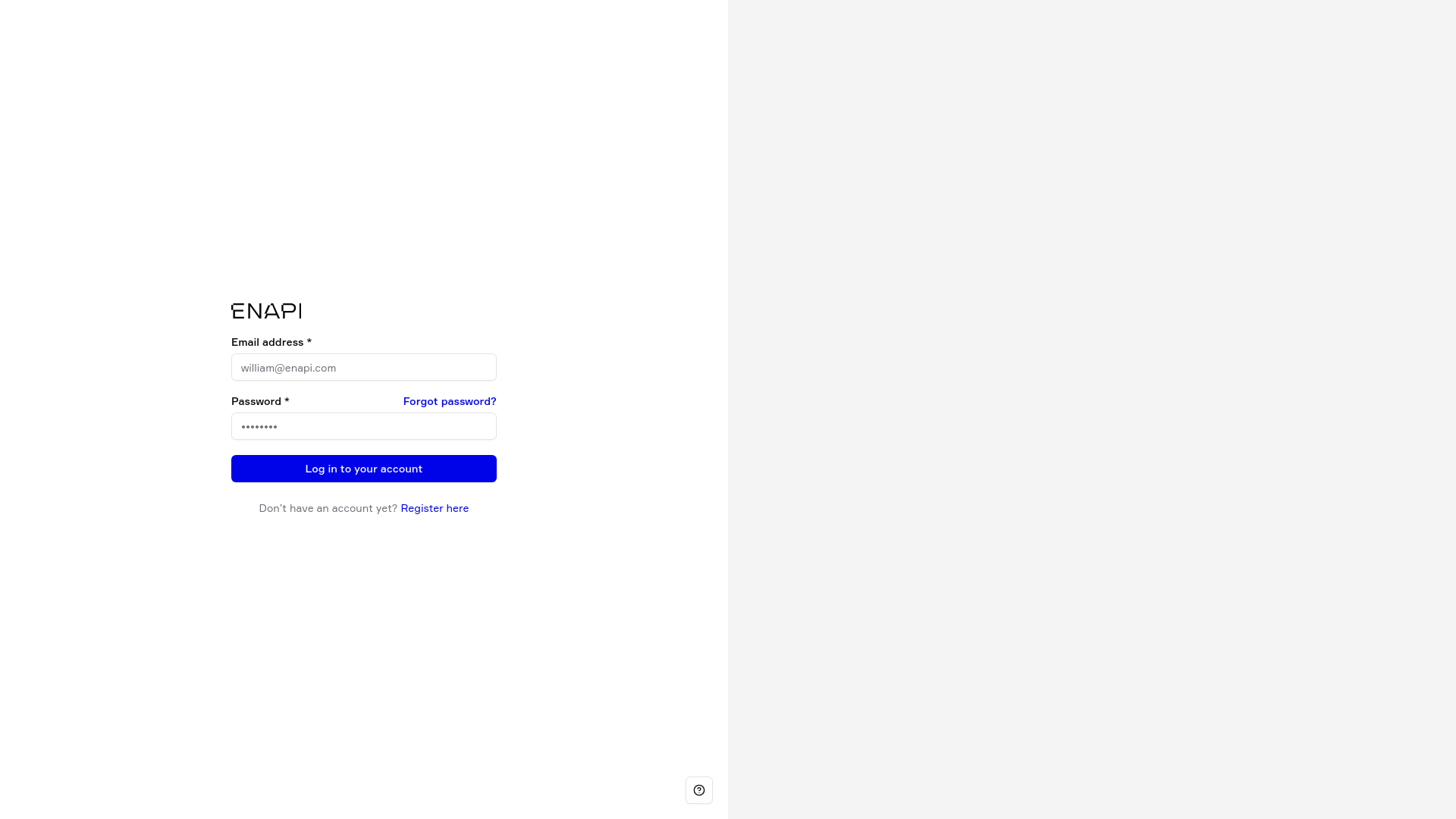 website screenshot of https://app.enapi.com/