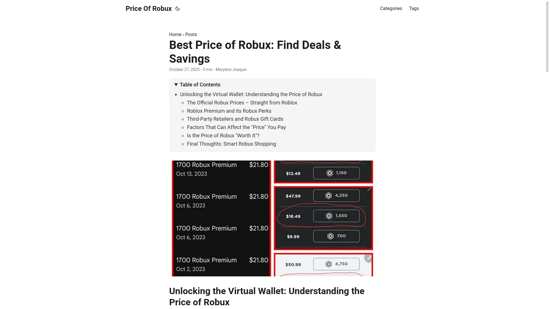 website screenshot of https://price-of-robux.pages.dev/