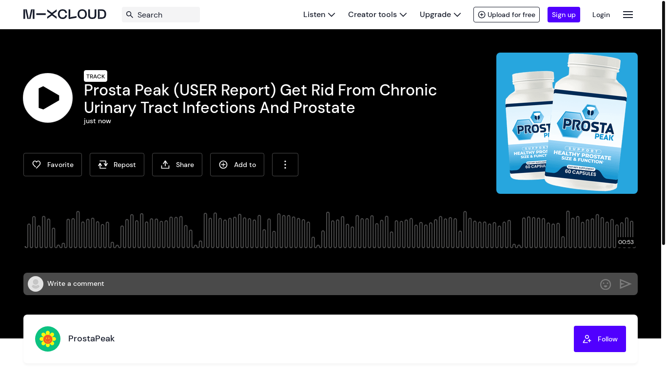 website screenshot of https://www.mixcloud.com/ProstaPeak/prosta-peak-user-report-get-rid-from-chronic-urinary-tract-infections-and-prostate/
