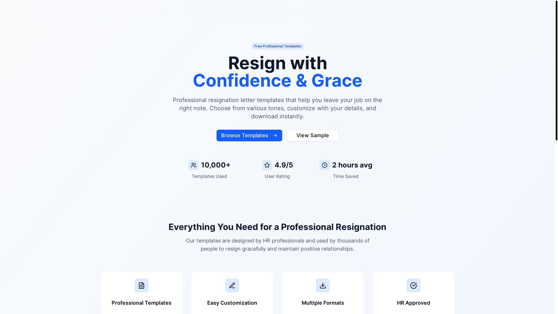 website screenshot of https://resignationtemplate.com/