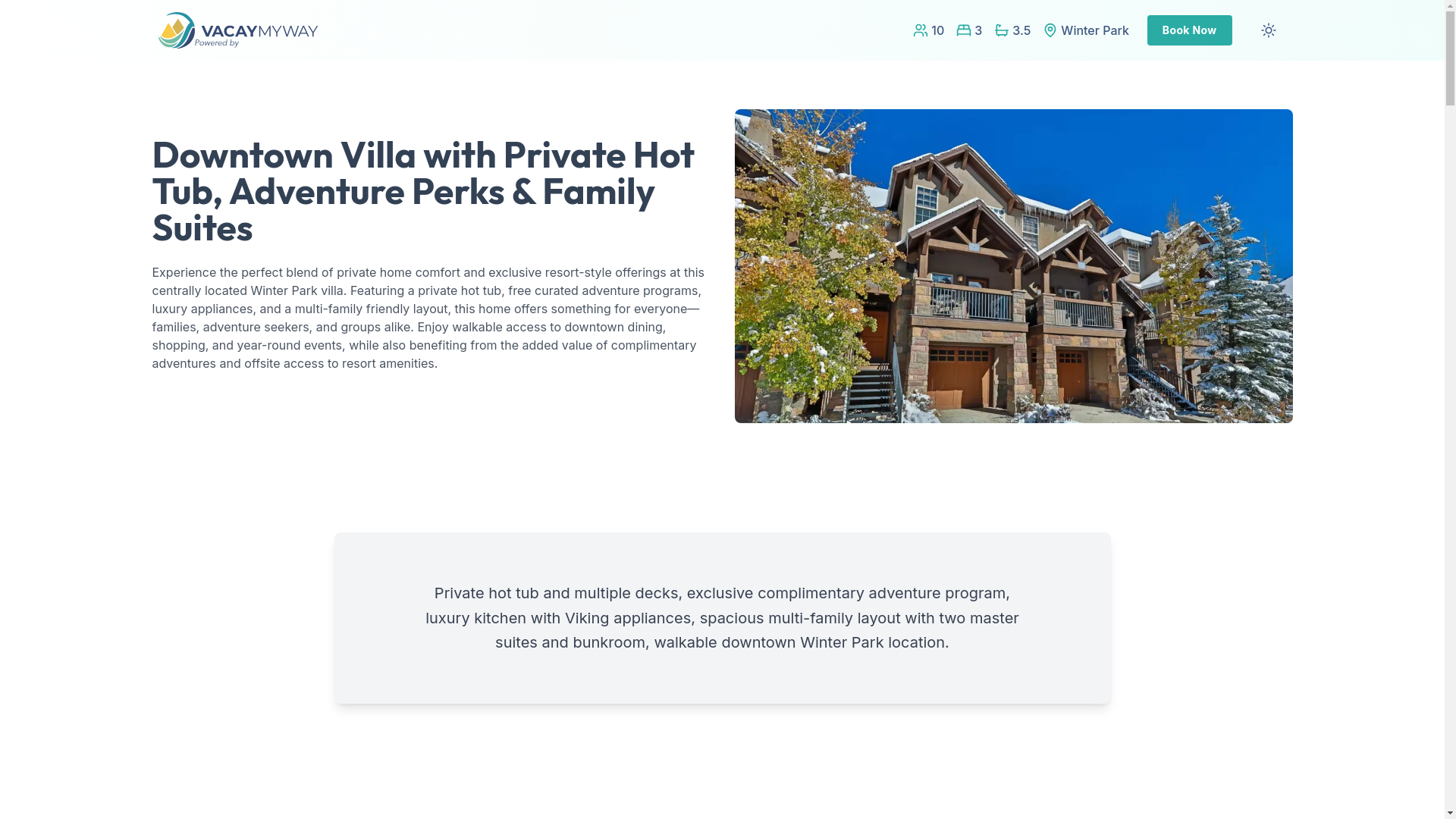 website screenshot of https://vibrantwinterpark.rentals/