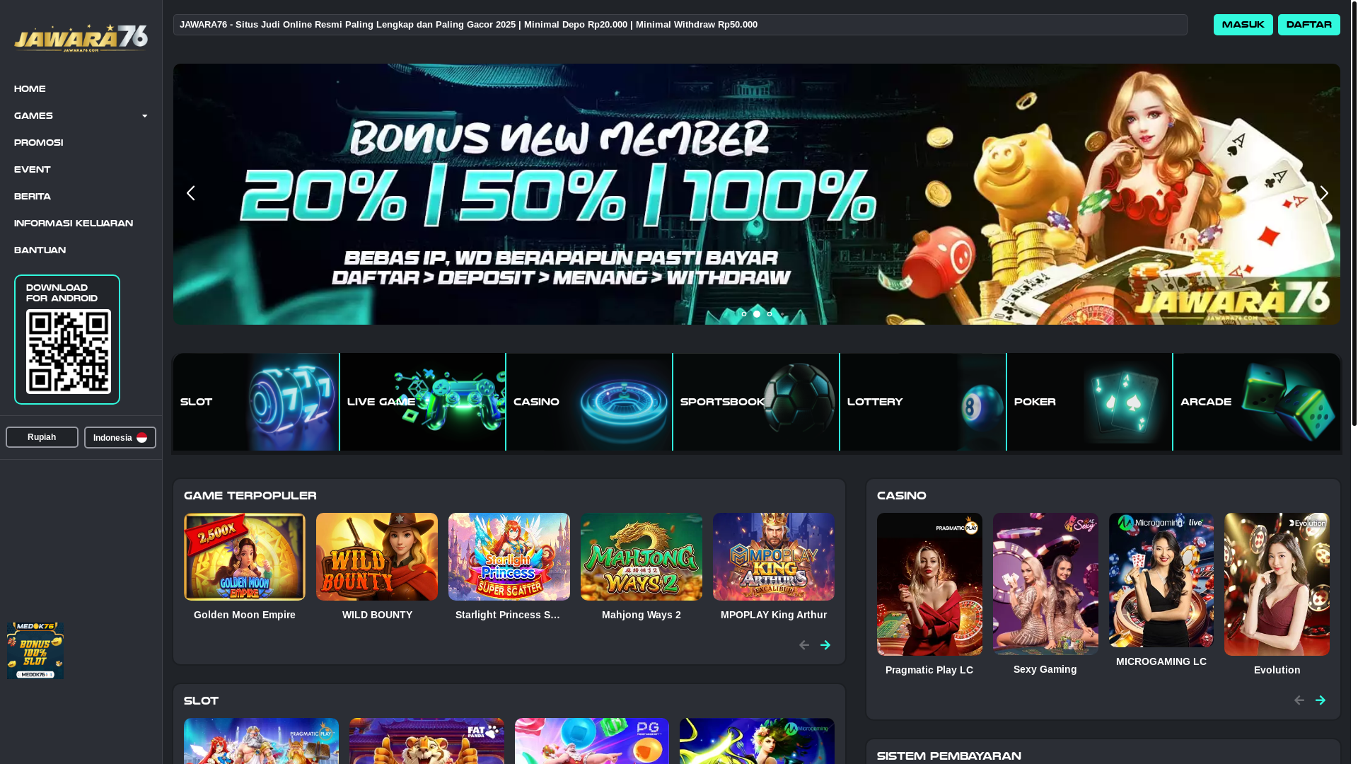 website screenshot of https://jawara76-situs.site/