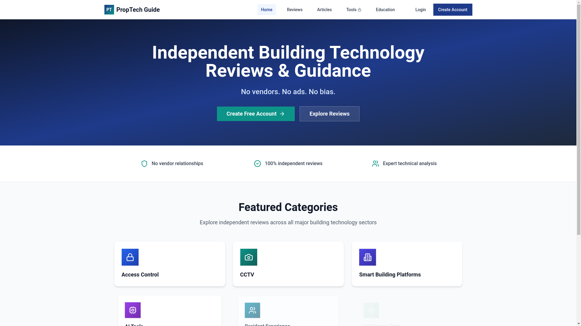 website screenshot of https://proptechguide.tech/