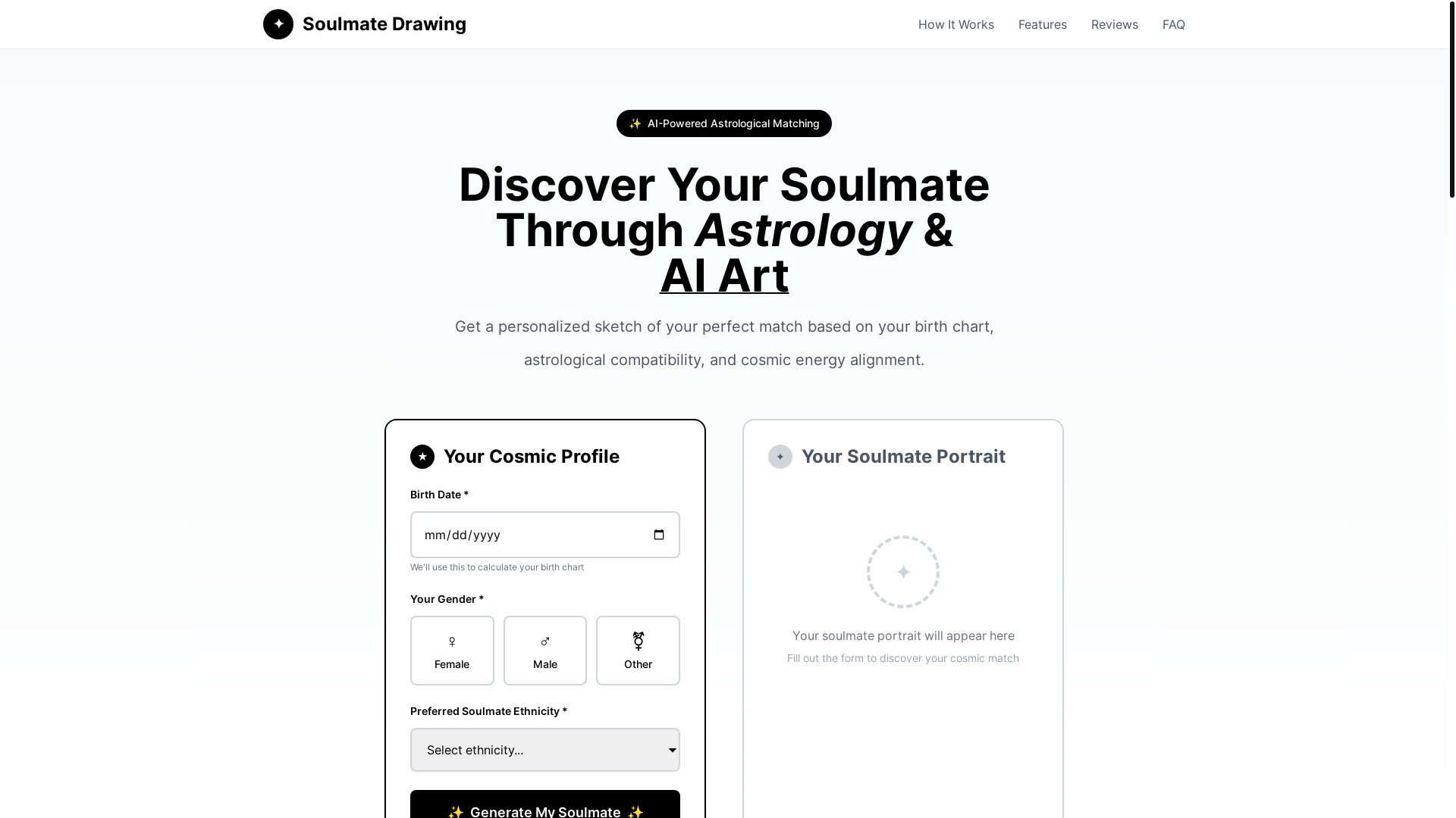 website screenshot of https://starlasoulmatedrawing.com/