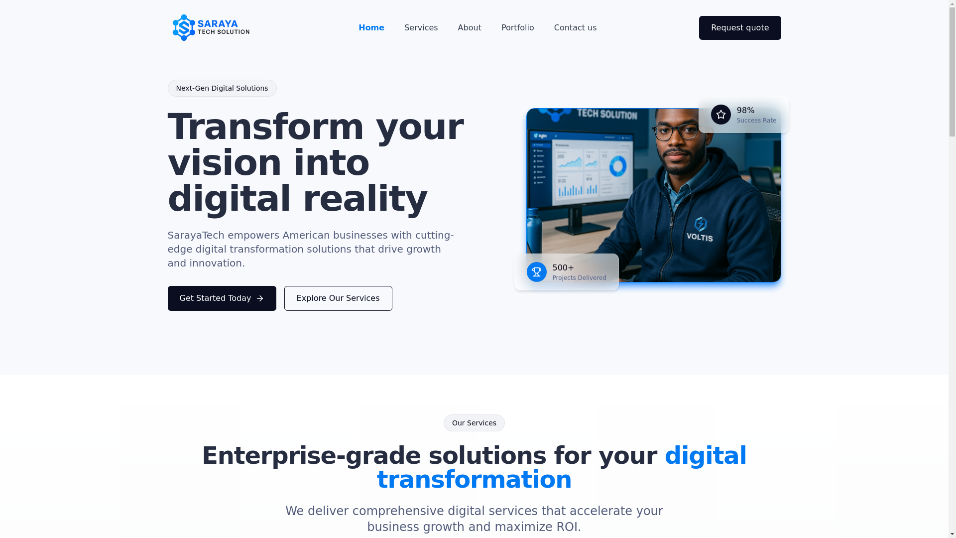 website screenshot of https://sarayatech-usa-frontend.pages.dev/