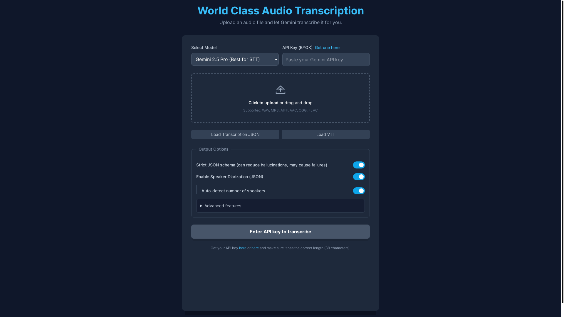 website screenshot of https://transcribe.at/