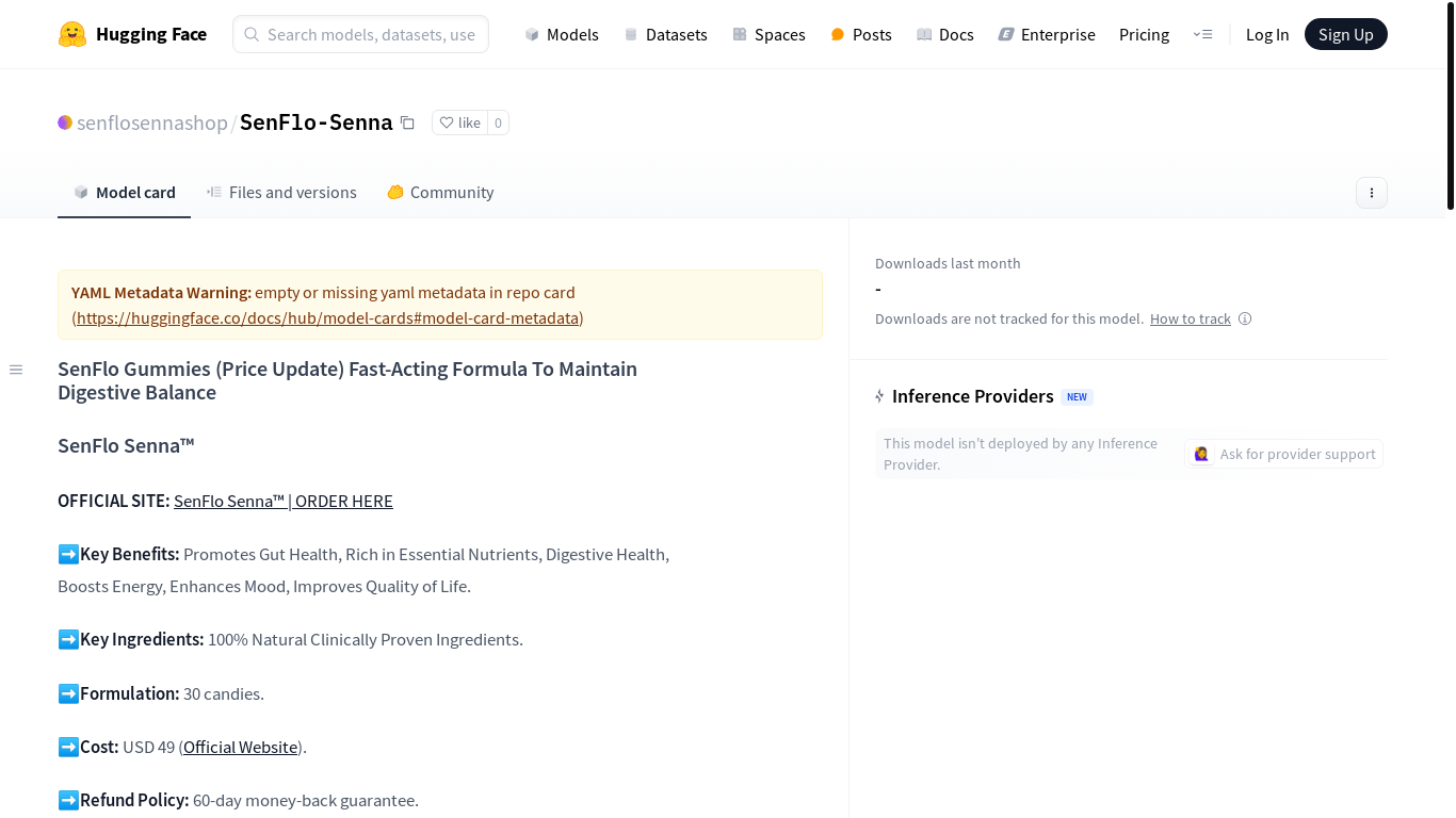 website screenshot of https://huggingface.co/senflosennashop/SenFlo-Senna/