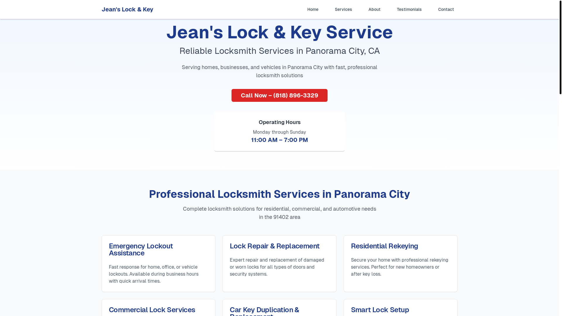 website screenshot of https://jeanslockandkeyservice.com/
