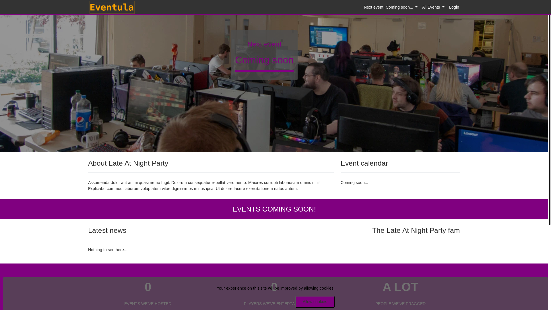 website screenshot of https://lateatnight.party/