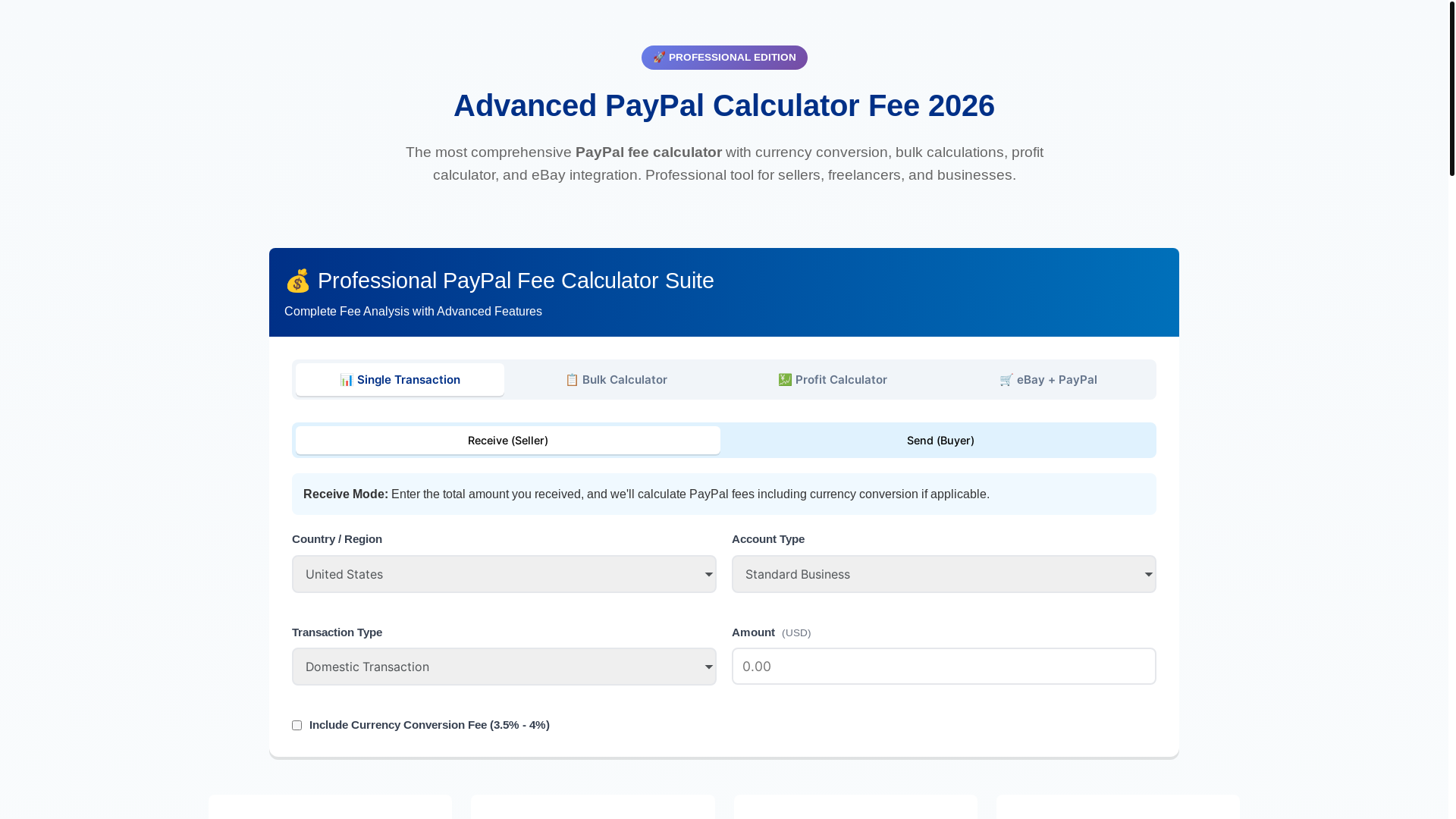 website screenshot of https://paypalcalculator.xyz/