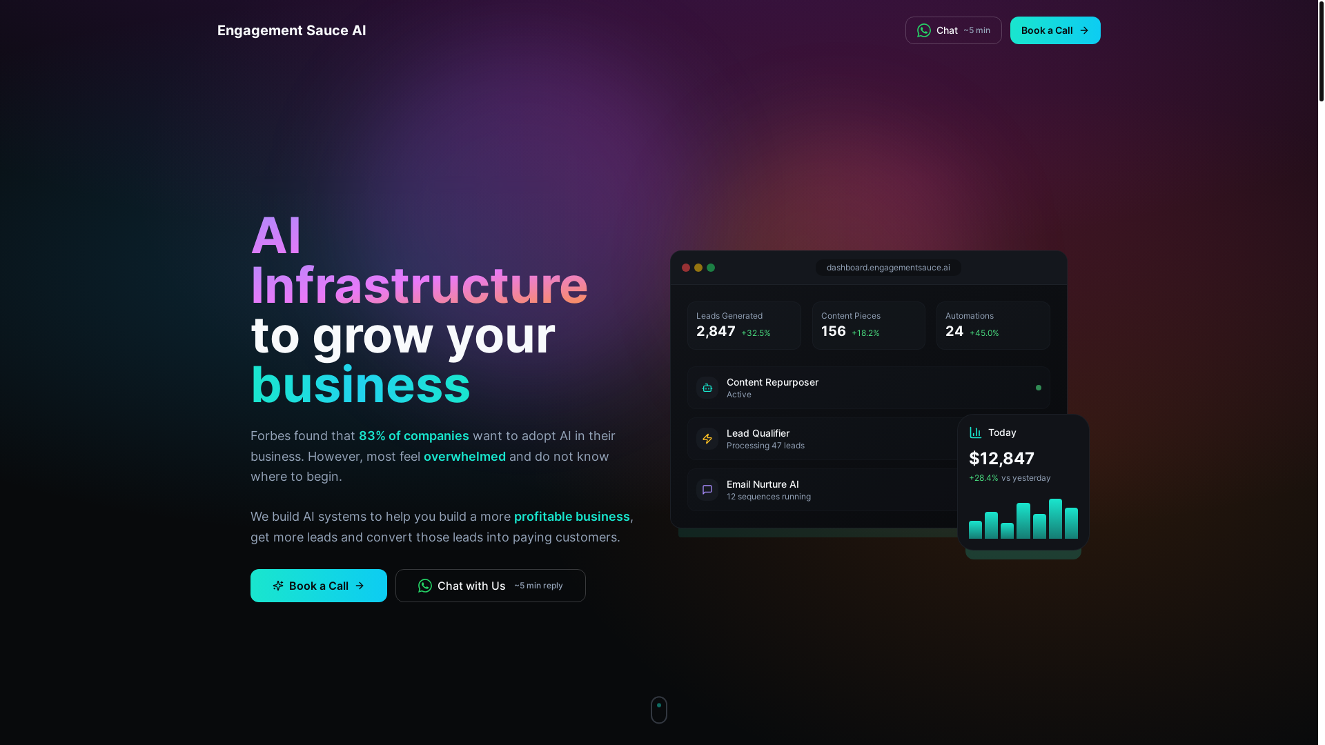 website screenshot of https://engagement-sauce.com/