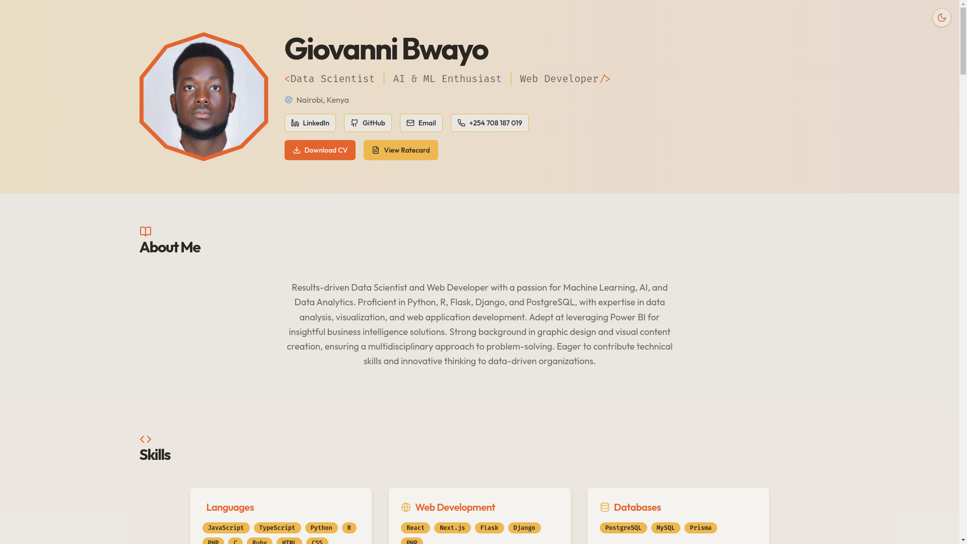 website screenshot of https://giovannibwayo.site/