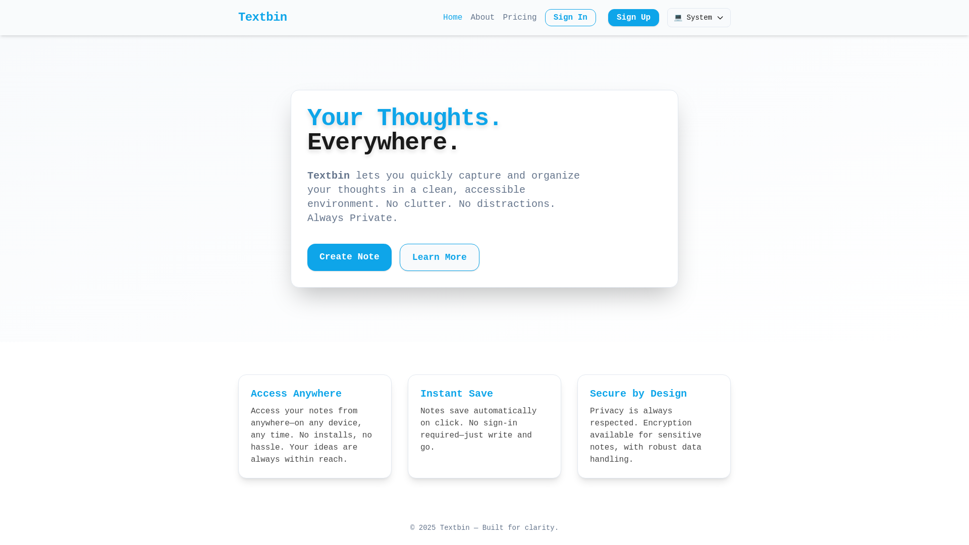 website screenshot of https://textbin.app/