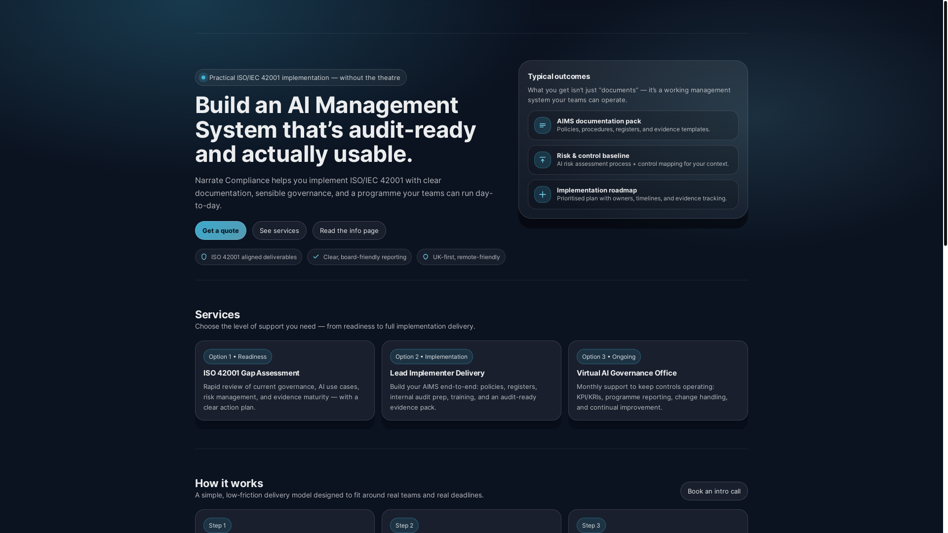 website screenshot of https://narratecompliance-site.pages.dev/