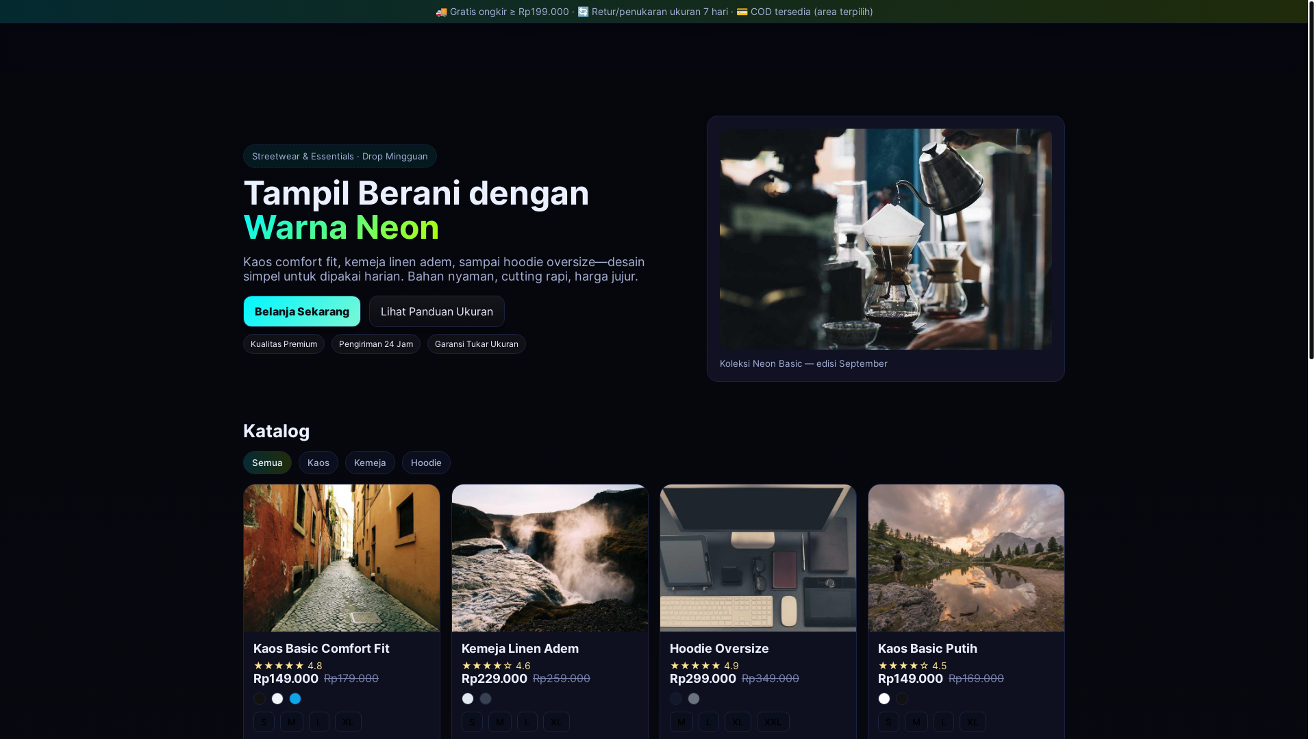 website screenshot of https://neon-store.pages.dev/