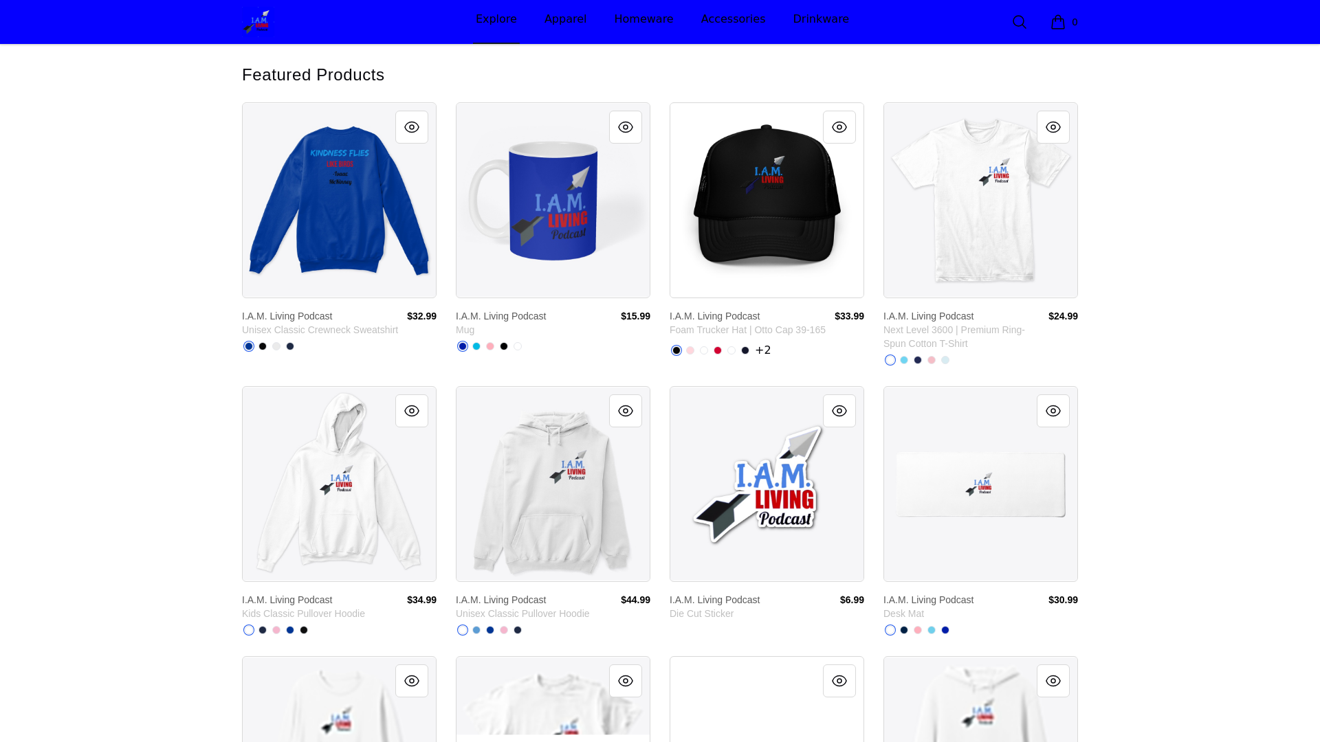 website screenshot of https://iamlivingpodcast.store/