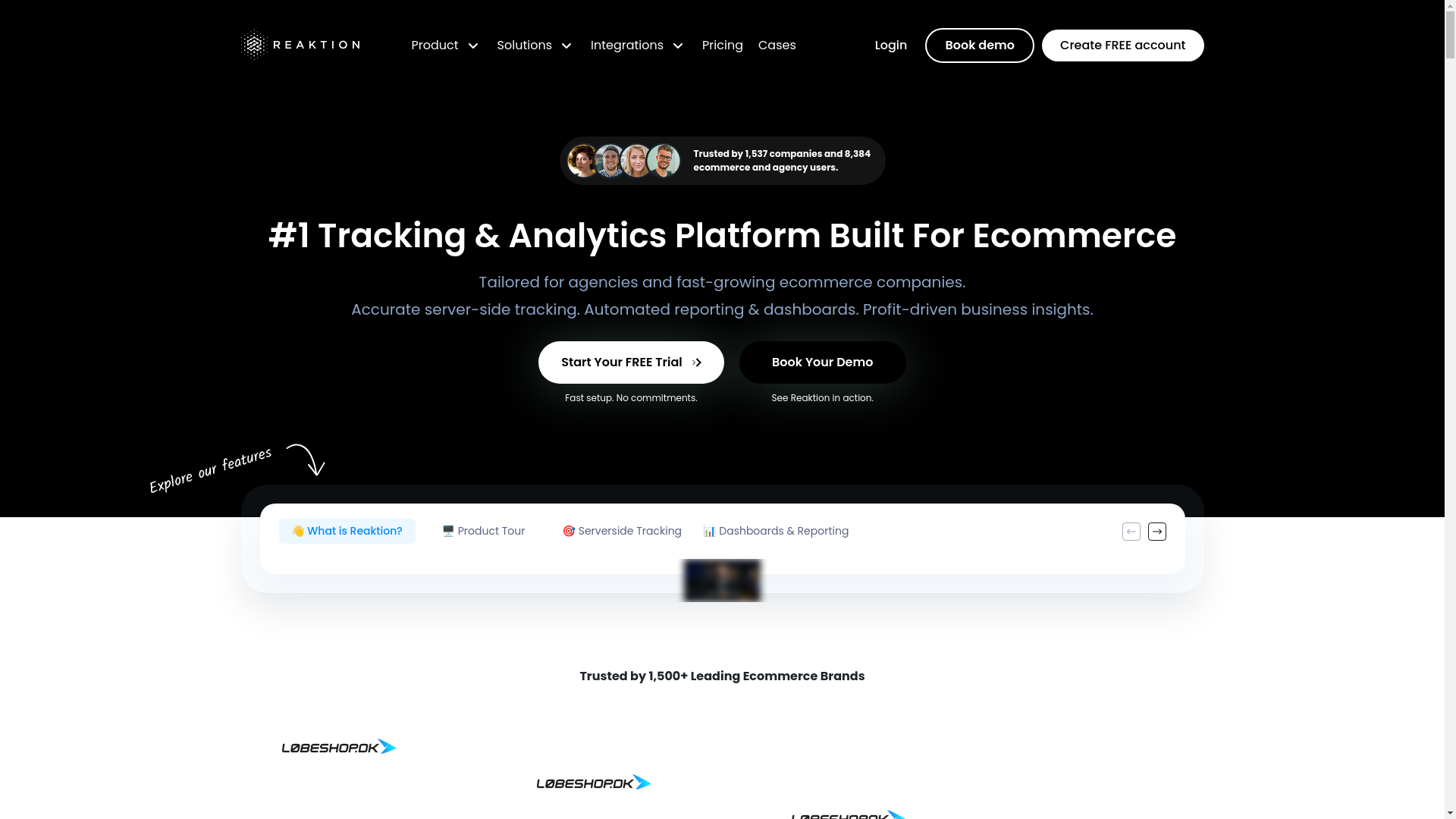 website screenshot of https://reaktiondashboard.com/