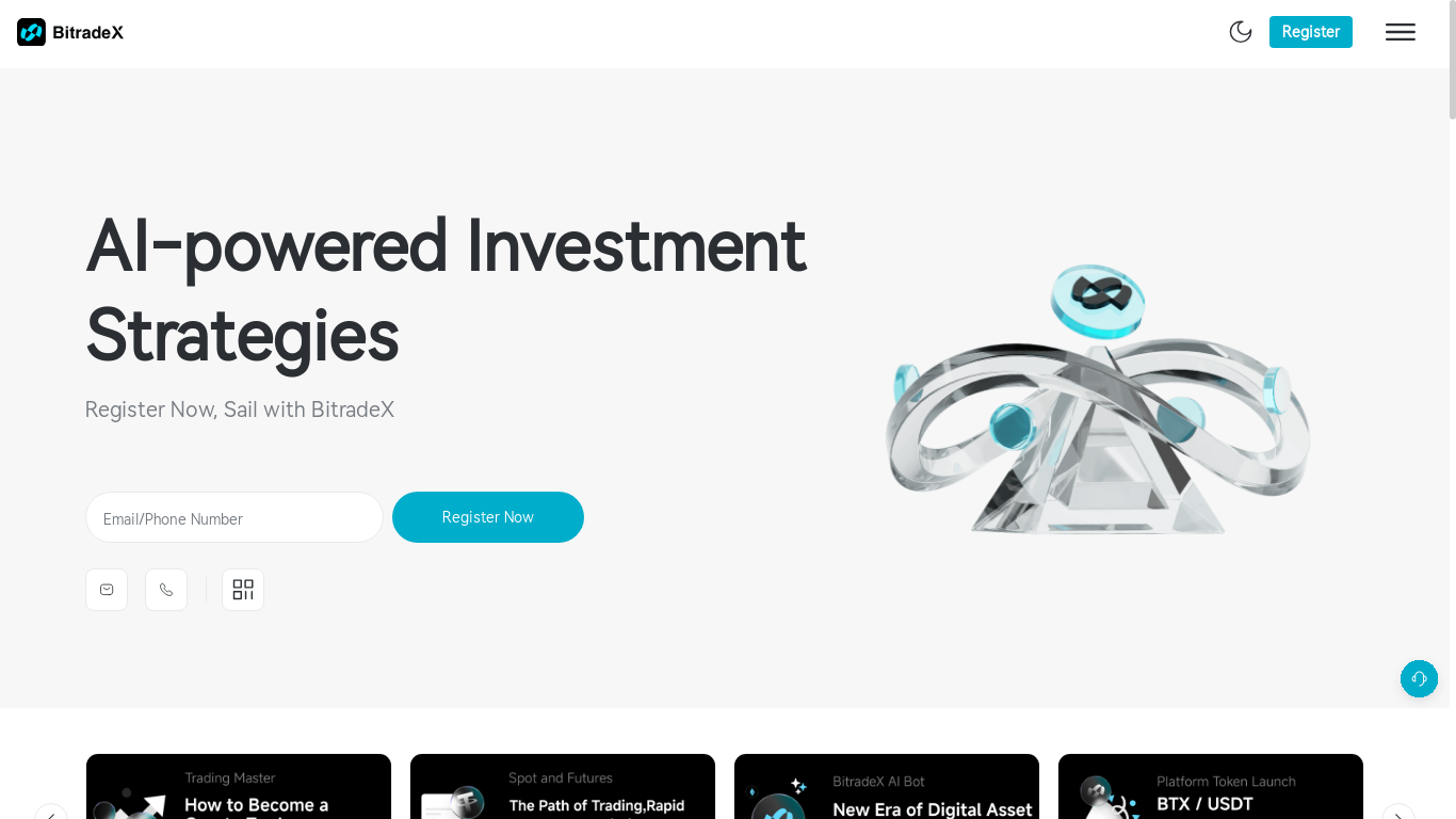 website screenshot of https://www.bitradex.com/en