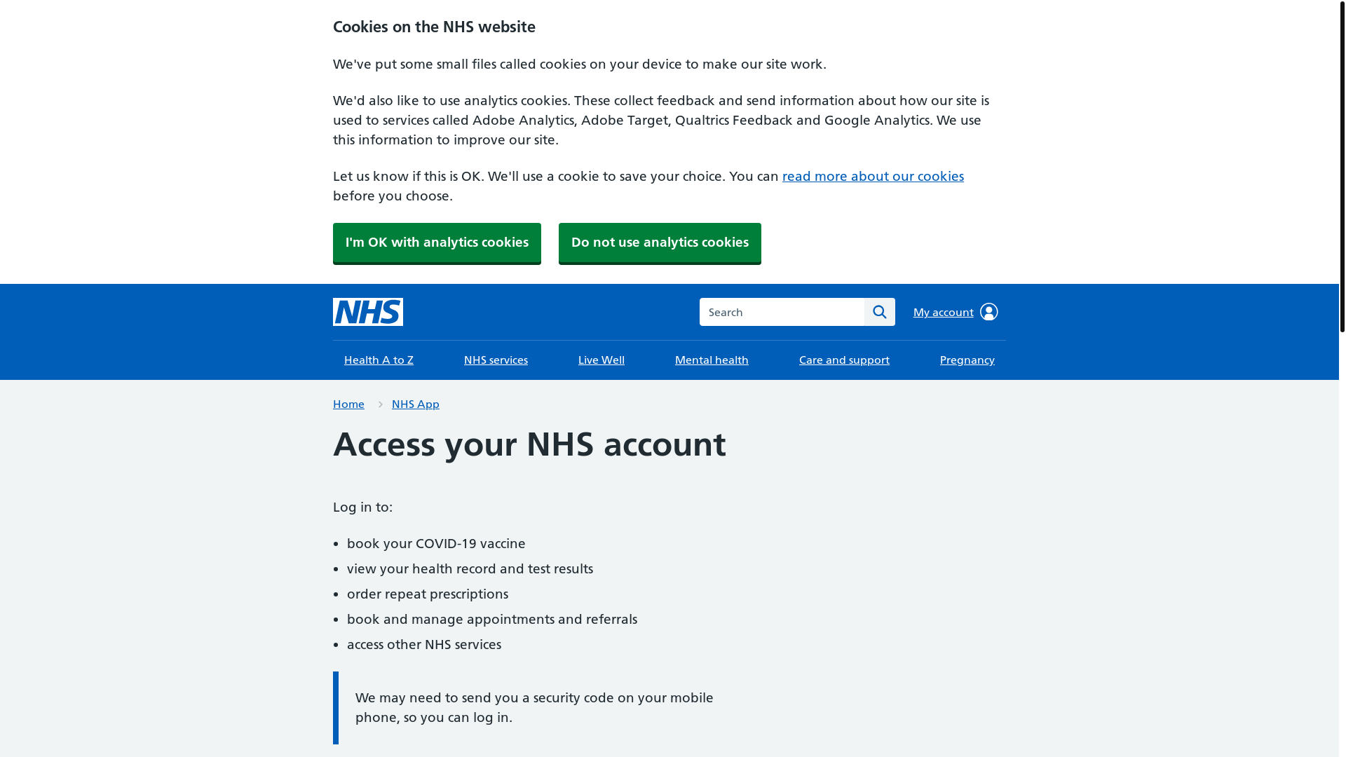 website screenshot of https://www.nhs.uk/nhs-app/account
