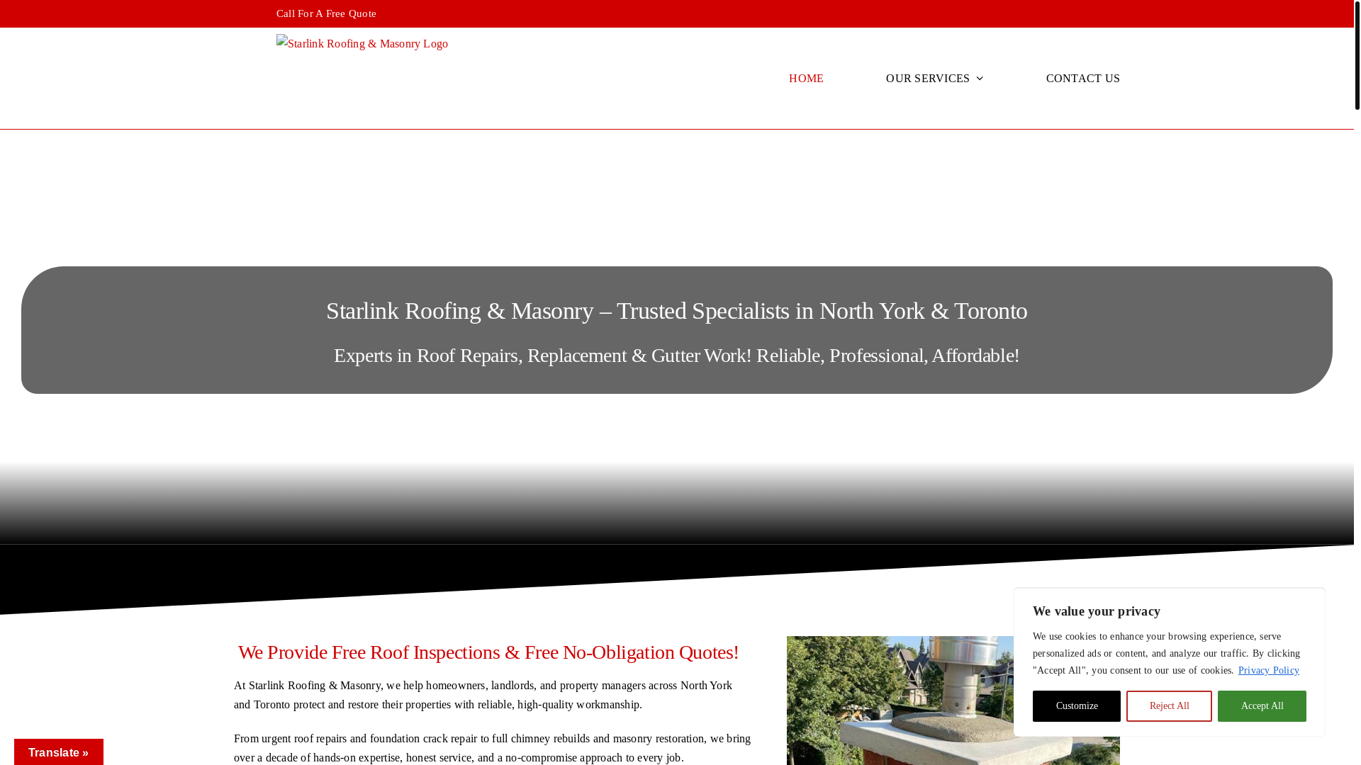 website screenshot of https://starlinkroofingandmasonryrepair.com/
