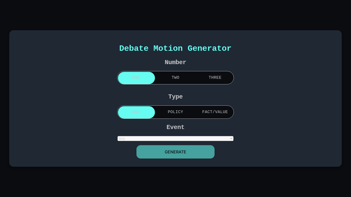 website screenshot of https://debatemotiongenerator.com/