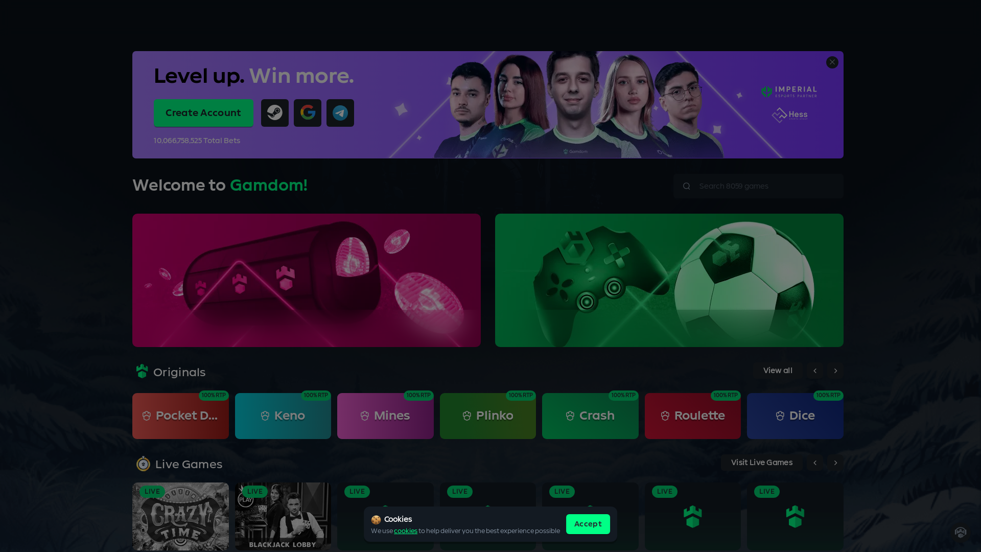 website screenshot of https://gamdom-eu.com/