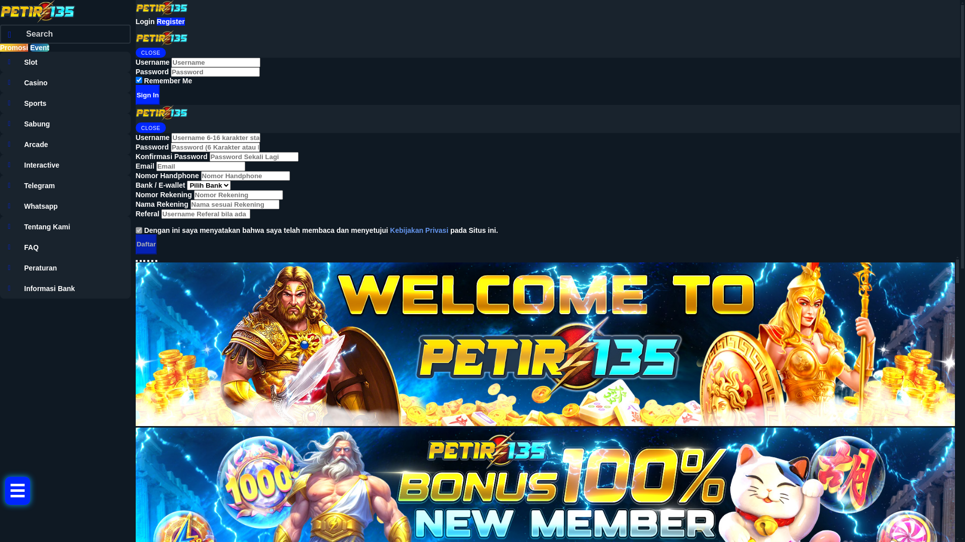 website screenshot of https://petir135daftar.com/