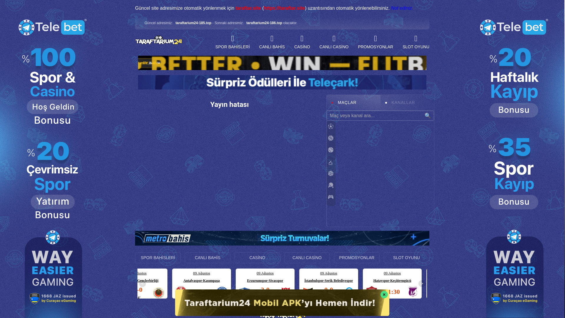 website screenshot of https://taraftarium24-185.top/