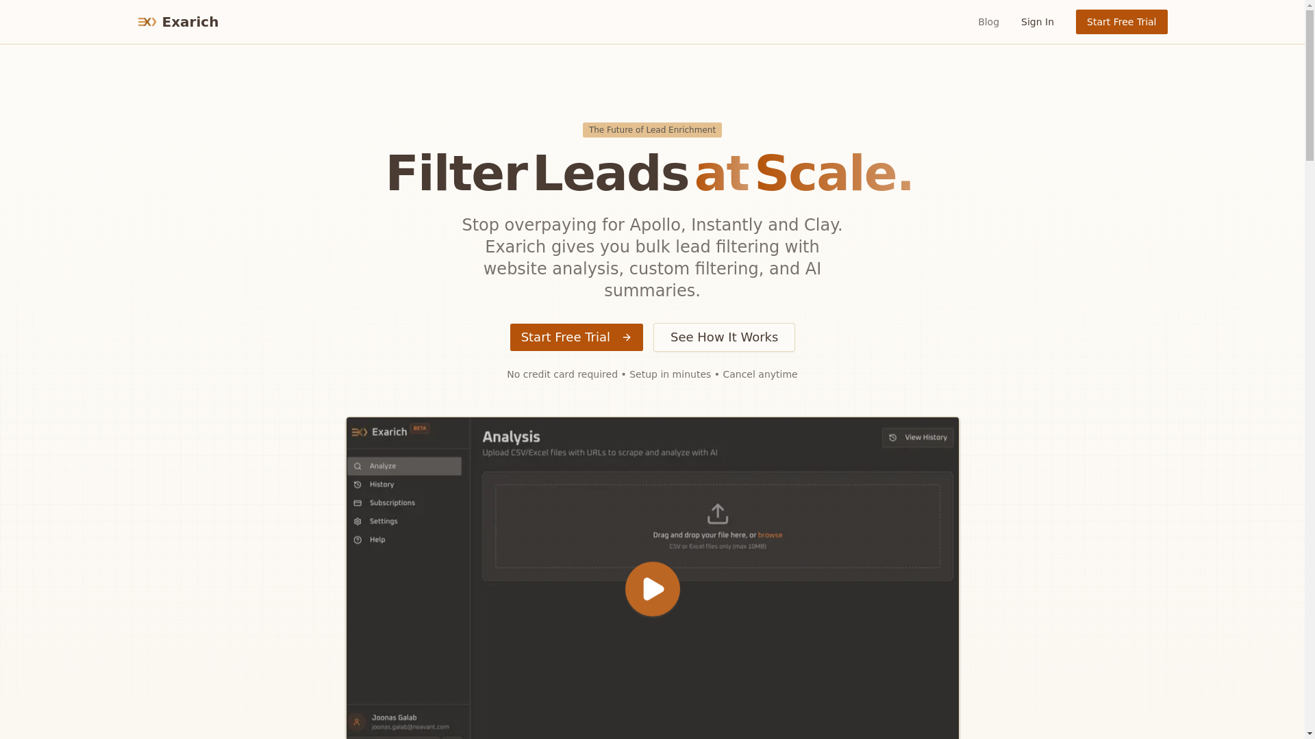 website screenshot of https://www.exarich.com