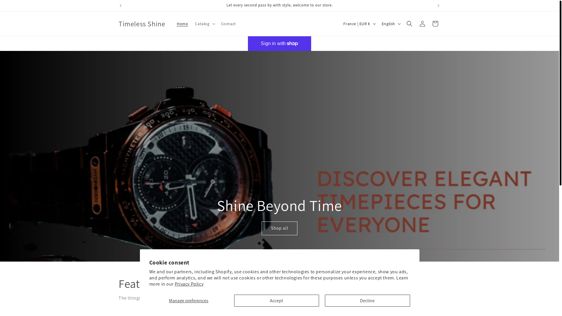 website screenshot of https://timelessshine.store/