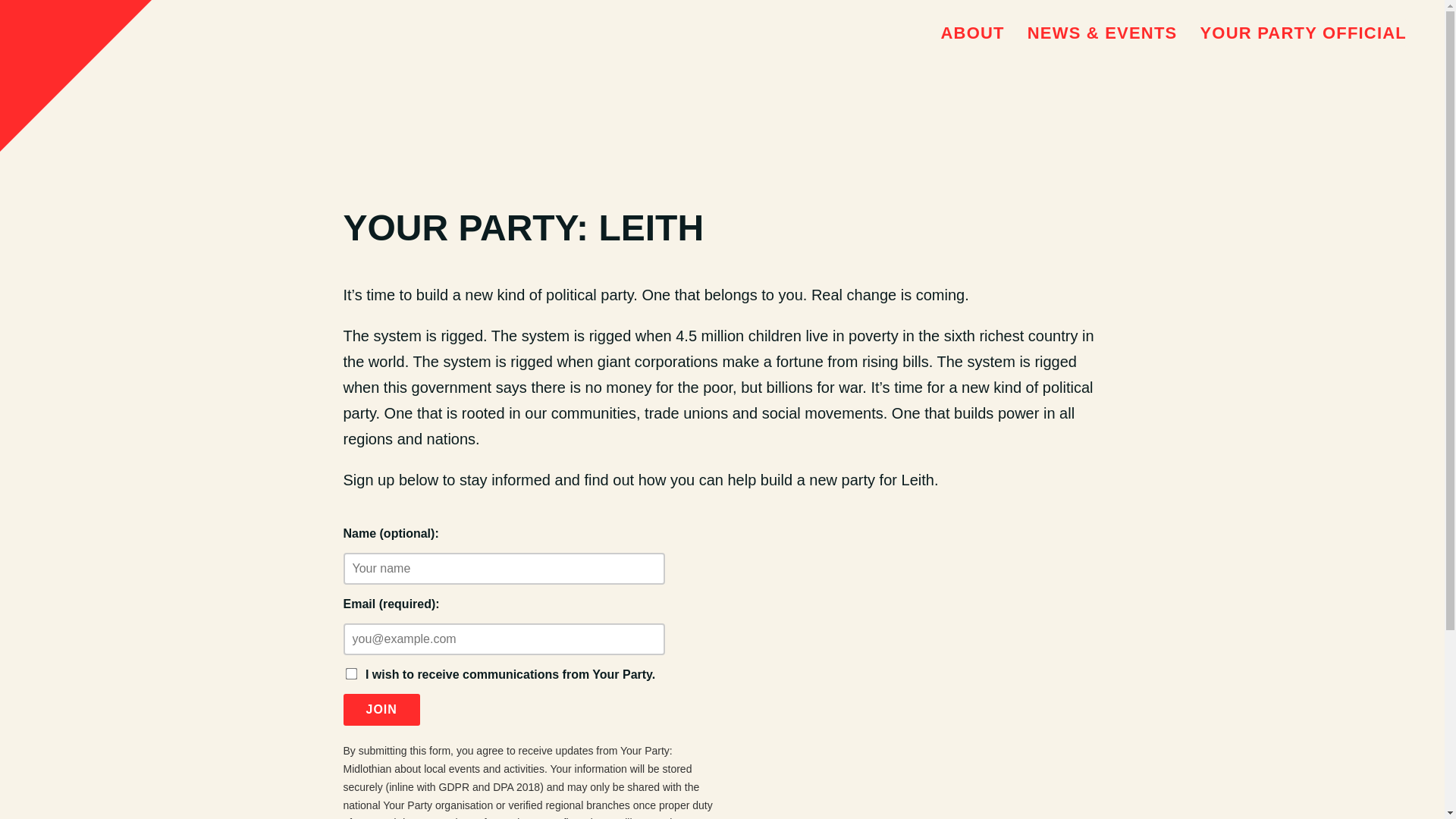 website screenshot of https://yourparty-leith.uk/