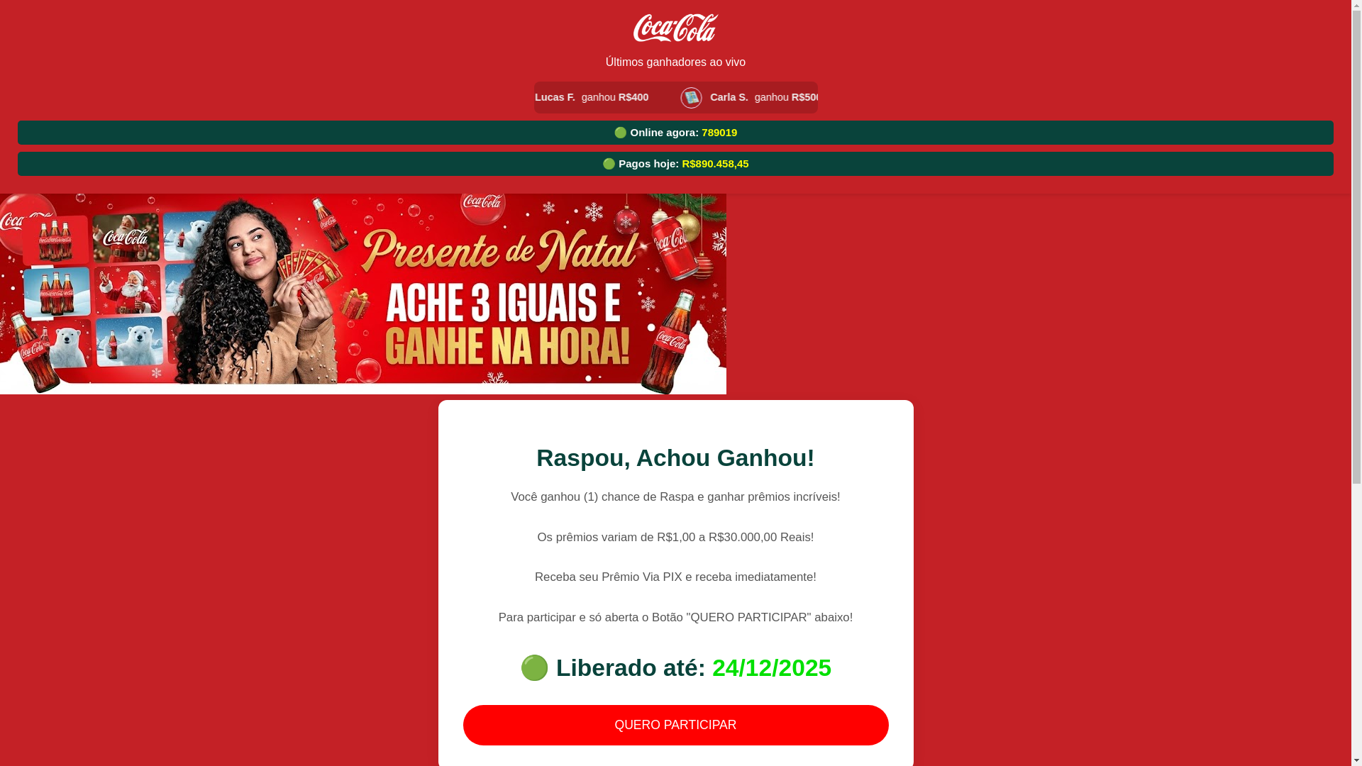 website screenshot of https://coca-cola@obter2.ru/cl/?Resgata-Presente
