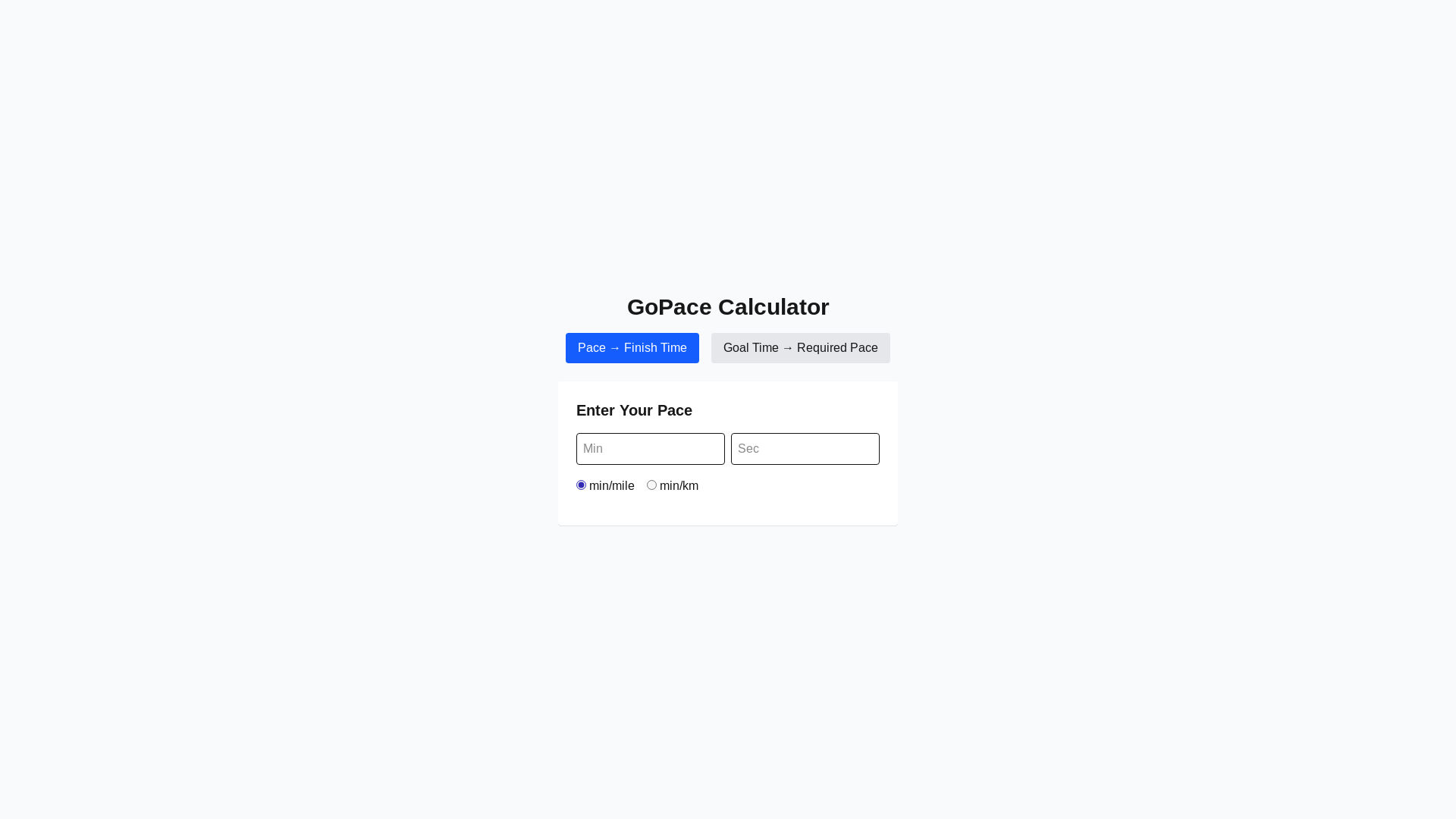 website screenshot of https://gopace.run/