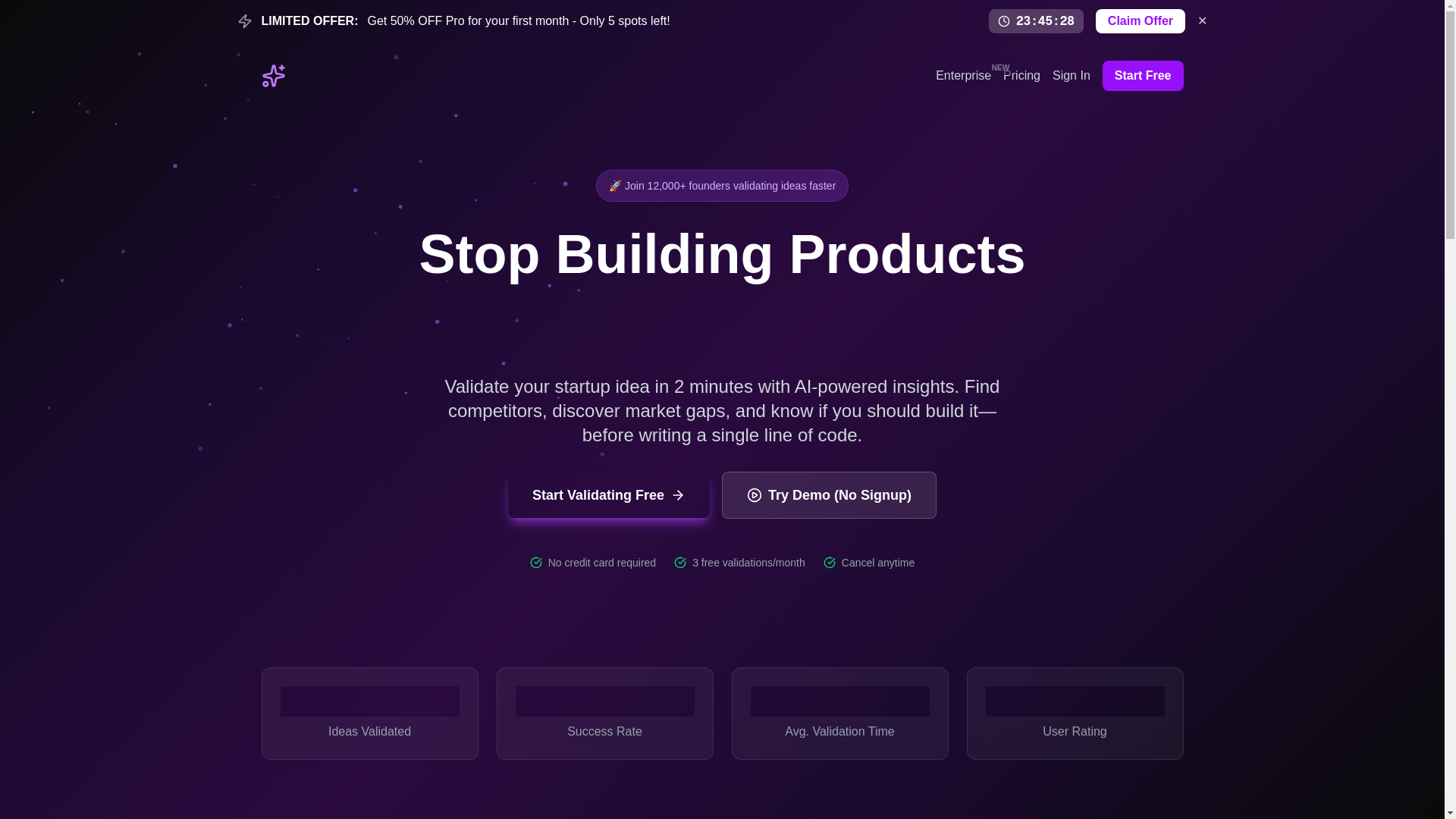 website screenshot of https://myideavalidator.com/