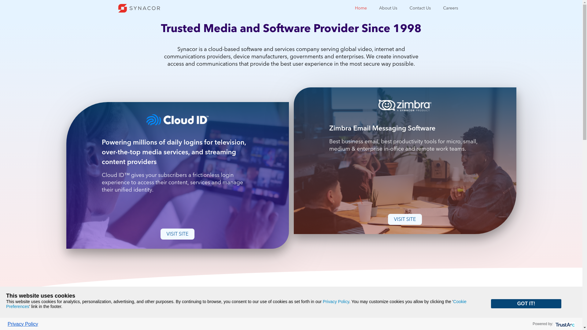 website screenshot of https://synacor.com