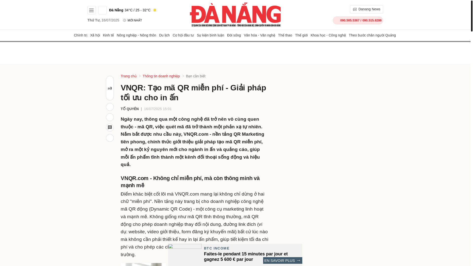 website screenshot of https://baodanang.vn/vnqr-tao-ma-qr-mien-phi-giai-phap-toi-uu-cho-in-an-3296994.html